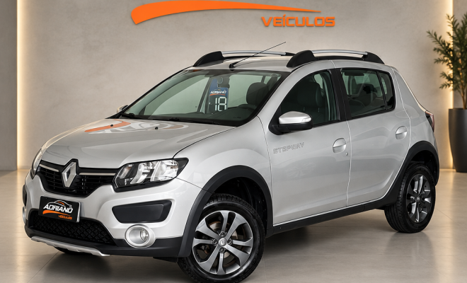 SANDERO STEPWAY Easy R Dynamique 1.6 2018 - Câmbio Automatizado, Couro e Completíssimo!